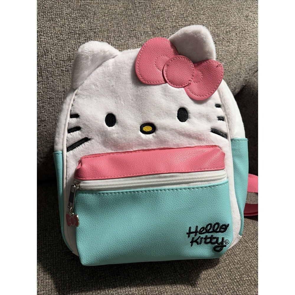 Hello Kitty Sanrio Women's Mini Backpack, White/ Pink /Blue Bag Faux Leather 11"
